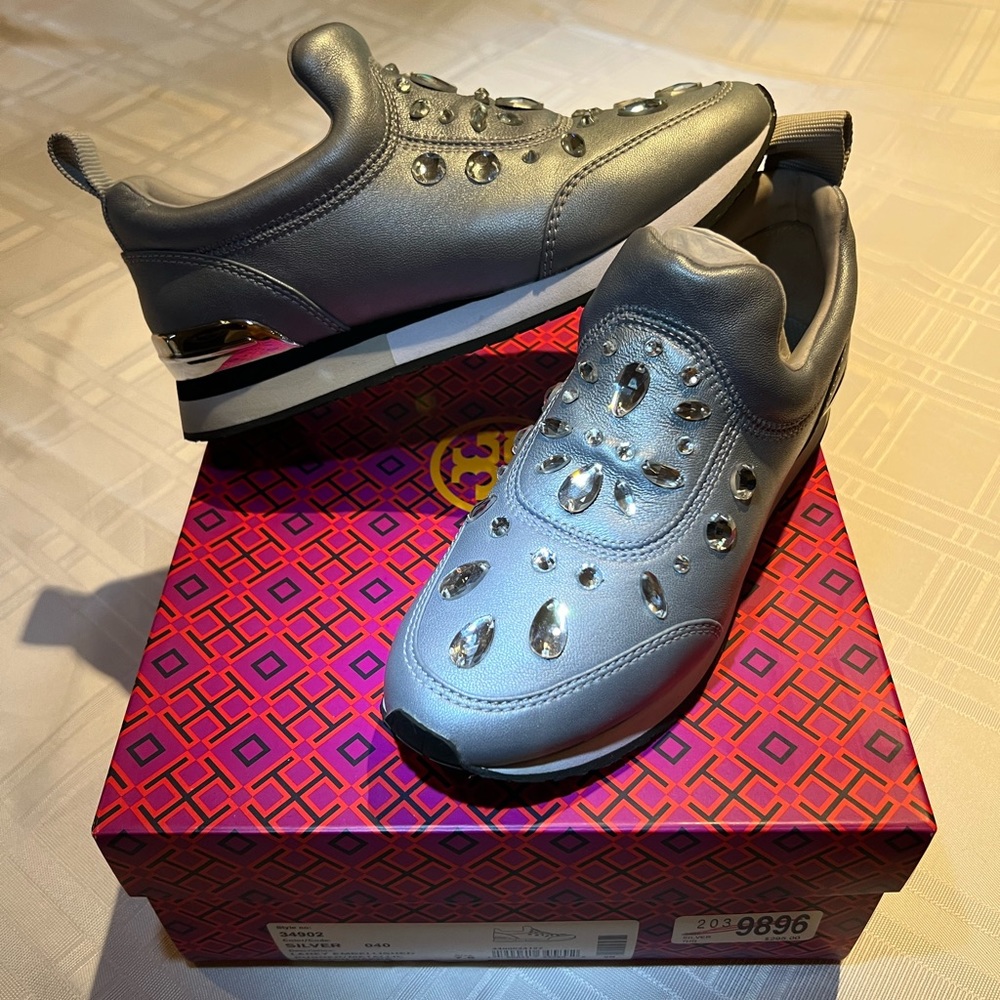 Tory Burch Runner/Metallic Stretch Nappa Sneakers